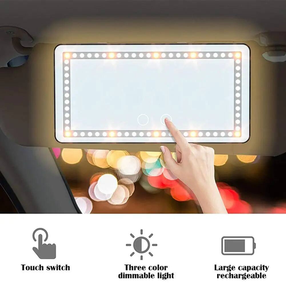 Car Vanity Mirror with 3 LED Light Settings and Modes